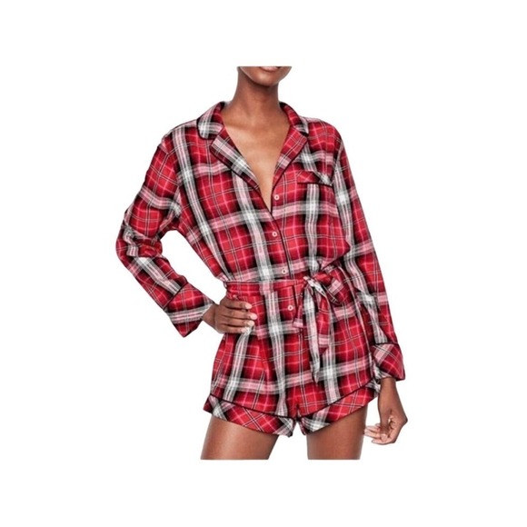 Victoria’s Secret Women's Size Small Red Plaid Sleep Belted Romper - Picture 1 of 6